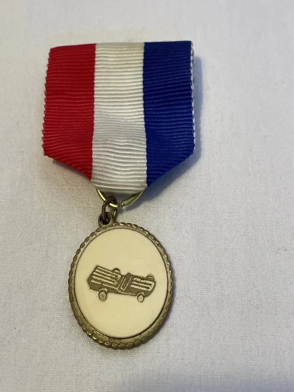 BSA Cub Scouts Pinewood Derby Ribbon Pin Medal Enamel Red White Blue Vintage
